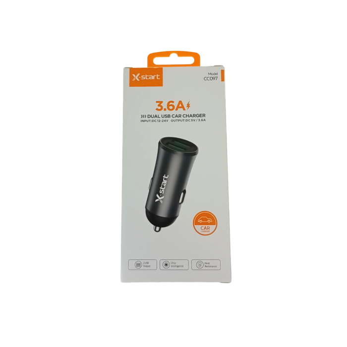 Incarcator auto dual USB 3.6 A, X-START CC097, DC 12-24V, gri [3]
