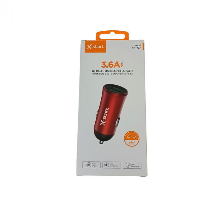 Incarcator auto dual USB 3.6 A, X-START CC097, DC 12-24V, rosu [3]