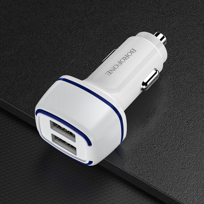 Incarcator auto dual USB, Borofone BZ14 Max Dual, DC 12-24V, 5V 2.4 A, cu iluminare LED ambientala, alb [2]