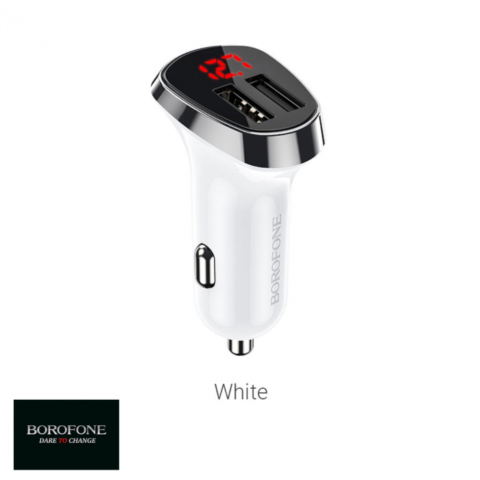 Incarcator auto dual USB, cu afisaj LED, Borofone BZ15, DC 12-24V, 5V 2.4 A, alb [3]