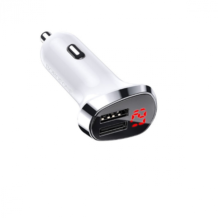 Incarcator auto dual USB, cu afisaj LED, Borofone BZ15, DC 12-24V, 5V 2.4 A, alb [4]