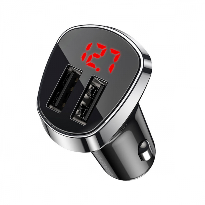 Incarcator auto dual USB, cu afisaj LED, Borofone BZ15, DC 12-24V, 5V 2.4 A, negru [2]