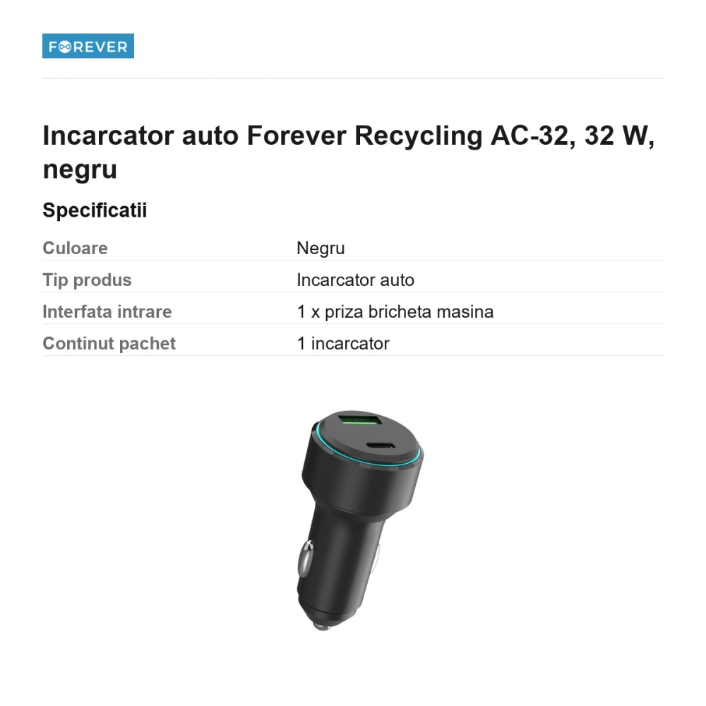 Incarcator auto Forever Recycling AC-32, 32 W, negru [3]