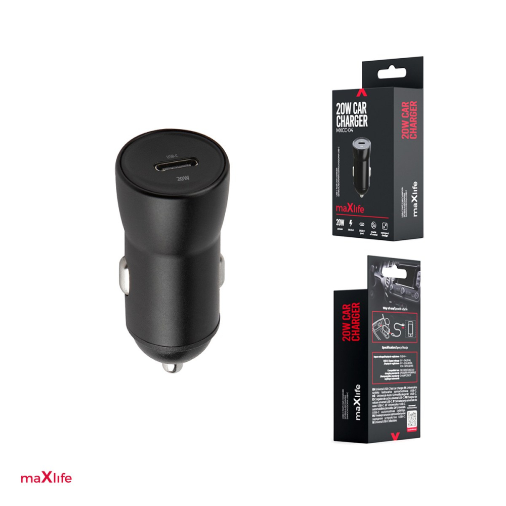 Incarcator auto Maxlife MXCC-04, PD QC 20 W, 1x USB-C, negru [5]