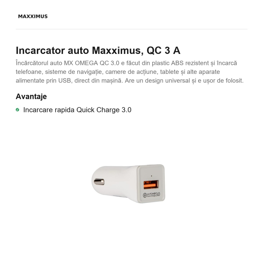 Incarcator auto Maxximus, QC 3 A [2]