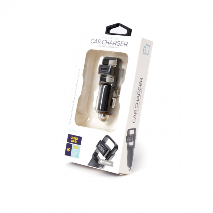 Incarcator auto Platinet 44651,rotativ,cu 2 porturi USB 4.8A ,protectie la scurt circuit,negru [3]