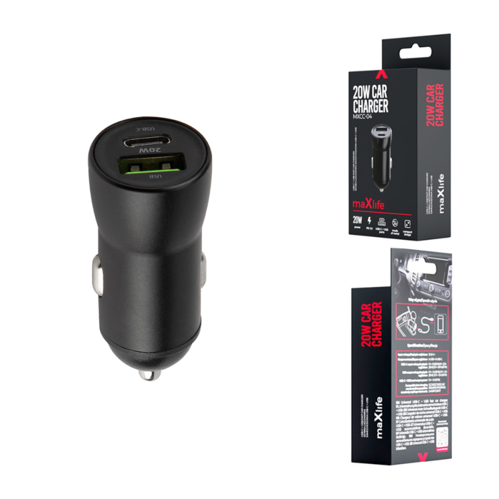 Incarcator Auto Rapid Maxlife MXCC-04 cu 2 Porturi USB-C si USB-A, 20W PD QC, pentru Calatorii si Utilizare Zilnica [4]