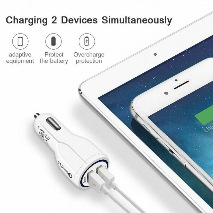 Incarcator auto rapid Qualcomm QC 3.0, 2 x USB, 36W, 3.1A, alb [7]