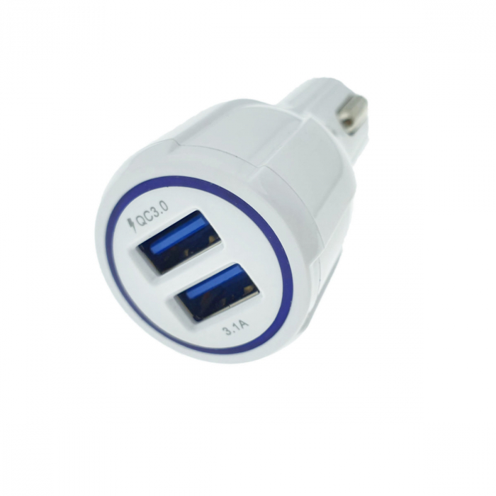 Incarcator auto rapid Qualcomm QC 3.0, 2 x USB, 36W, 3.1A, alb [4]