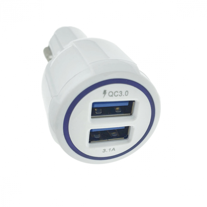 Incarcator auto rapid Qualcomm QC 3.0, 2 x USB, 36W, 3.1A, alb [2]