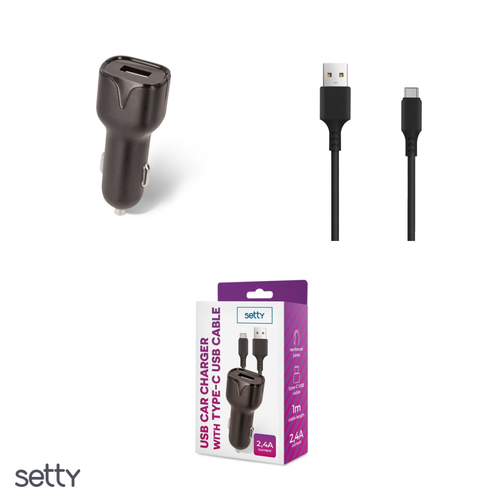 Incarcator auto Setty, 2.4 A, 1x USB, cu cablu USB-C, negru [4]