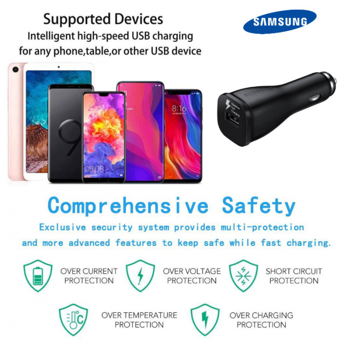 Incarcator auto USB, Samsung EP-LN915U, Adaptive Fast Charging, DC 11-30V, 5V 2A sau 9V 1.67A, negru [6]