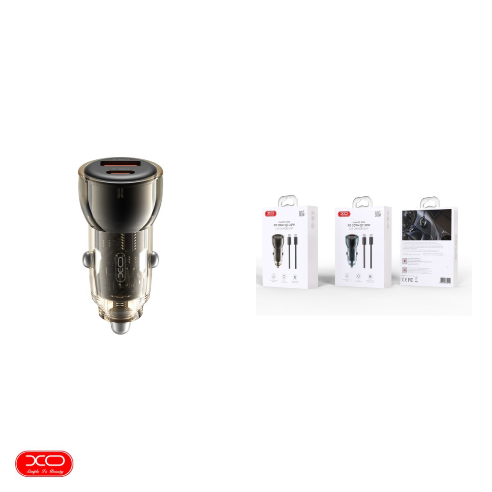 Incarcator auto XO CC60, 60 W, 1x USB + 1x USB-C, cu cablu USB-C - USB-C, negru [4]