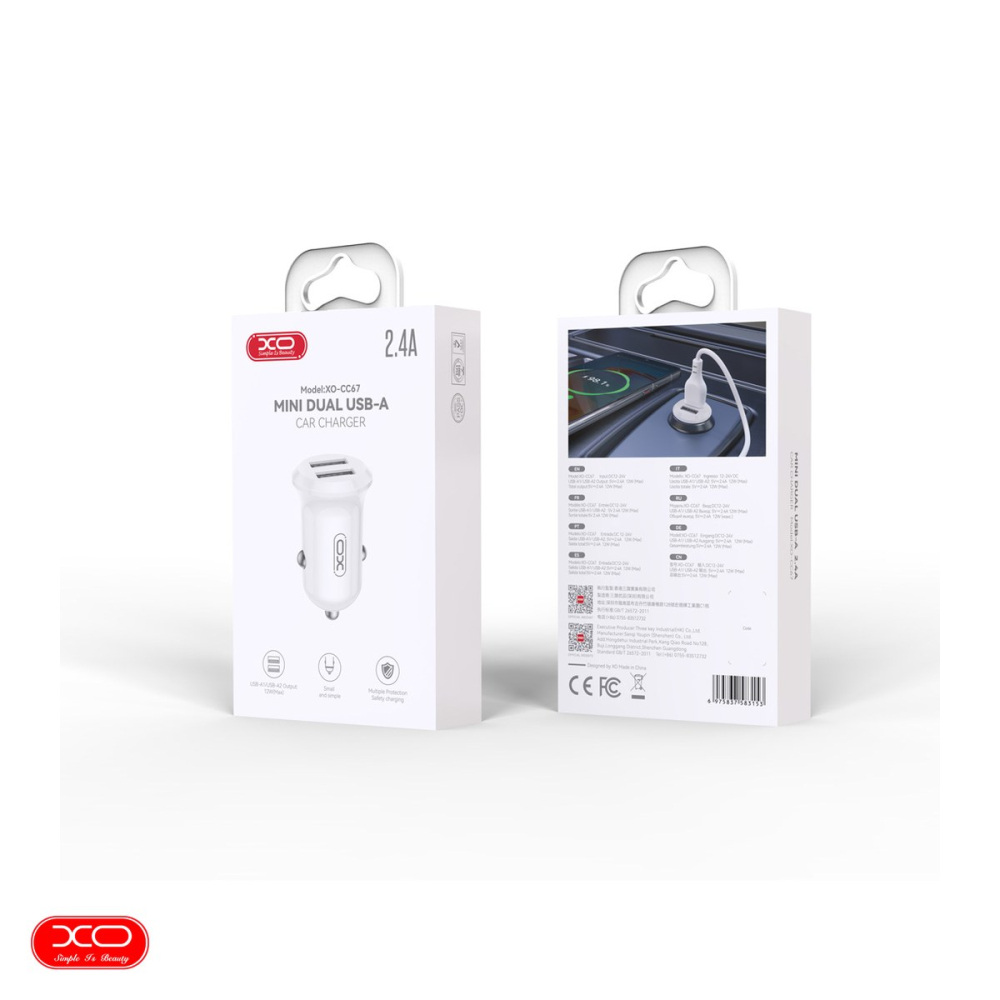 Incarcator auto XO CC67, 12 W, 2x USB, alb [4]