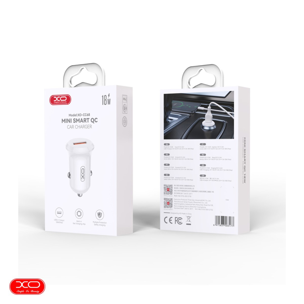 Incarcator auto XO CC68, QC 18 W, 1x USB, alb [4]