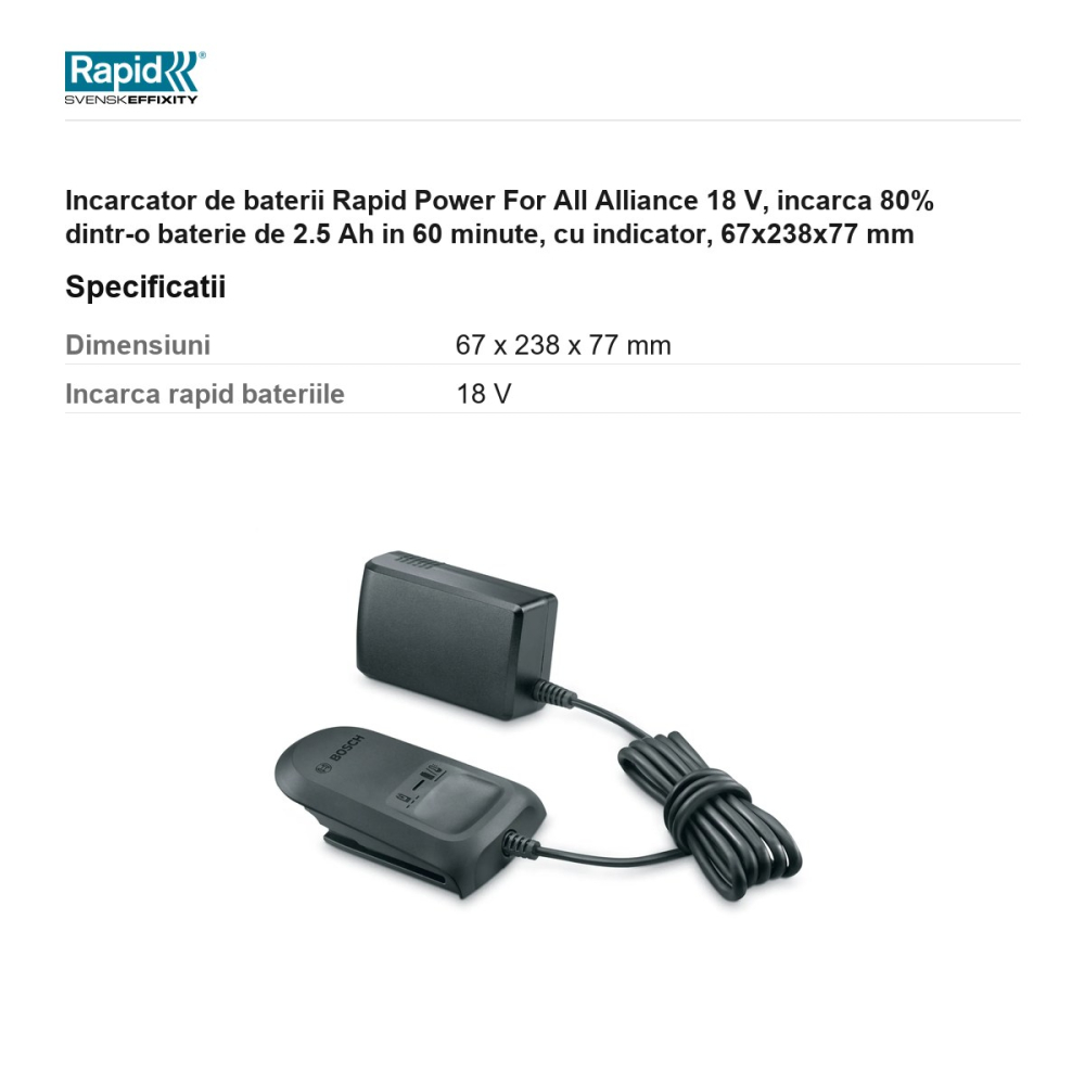 Incarcator de baterii Rapid Power For All Alliance 18 V, incarca 80% dintr-o baterie de 2.5 Ah in 60 minute, cu indicator, 67x238x77 mm [3]