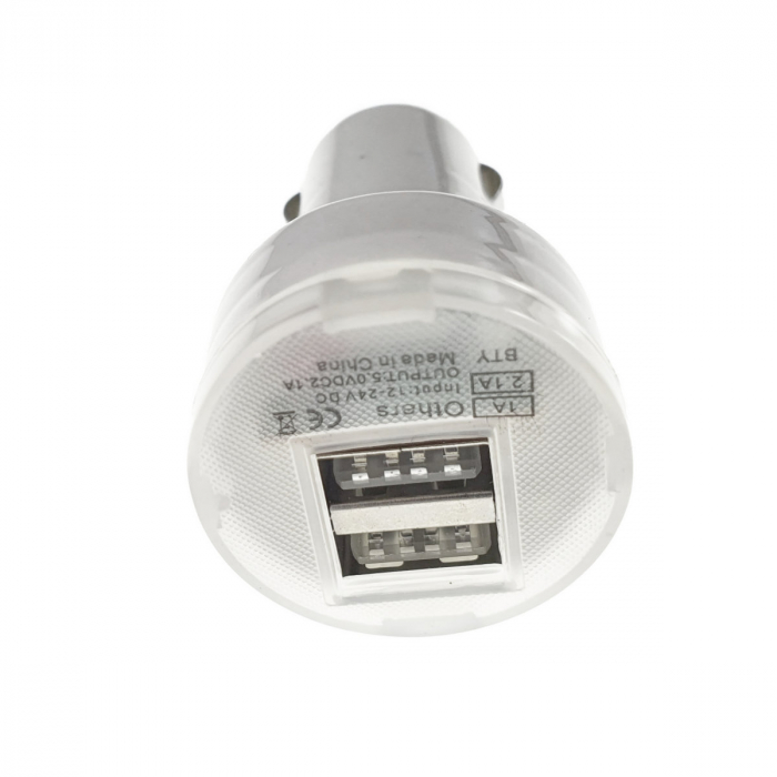 Incarcator de masina, 2xUSB 2.1A si 1A, adaptor USB 5V DC 2.1A, bricheta auto 12-24V DC, alb [4]