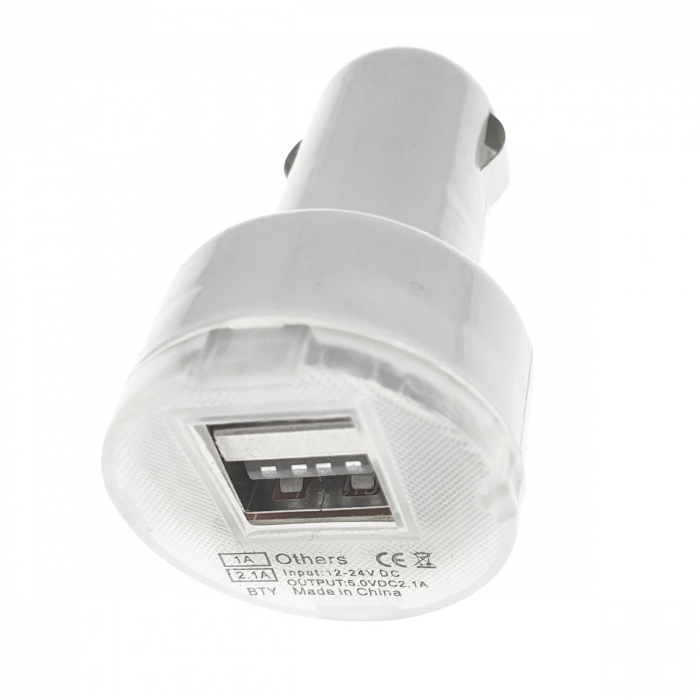 Incarcator de masina, 2xUSB 2.1A si 1A, adaptor USB 5V DC 2.1A, bricheta auto 12-24V DC, alb [5]