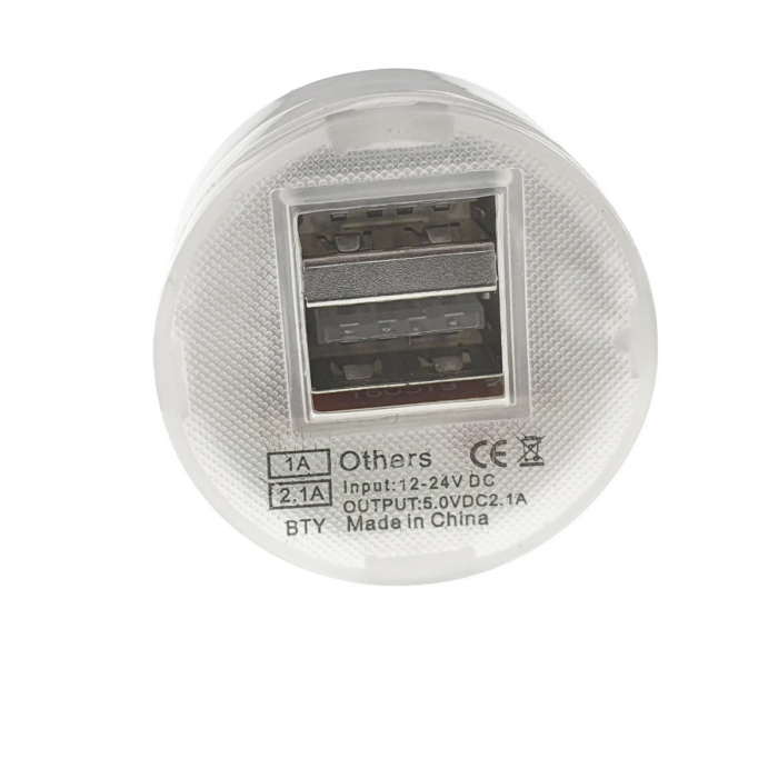 Incarcator de masina, 2xUSB 2.1A si 1A, adaptor USB 5V DC 2.1A, bricheta auto 12-24V DC, alb [3]