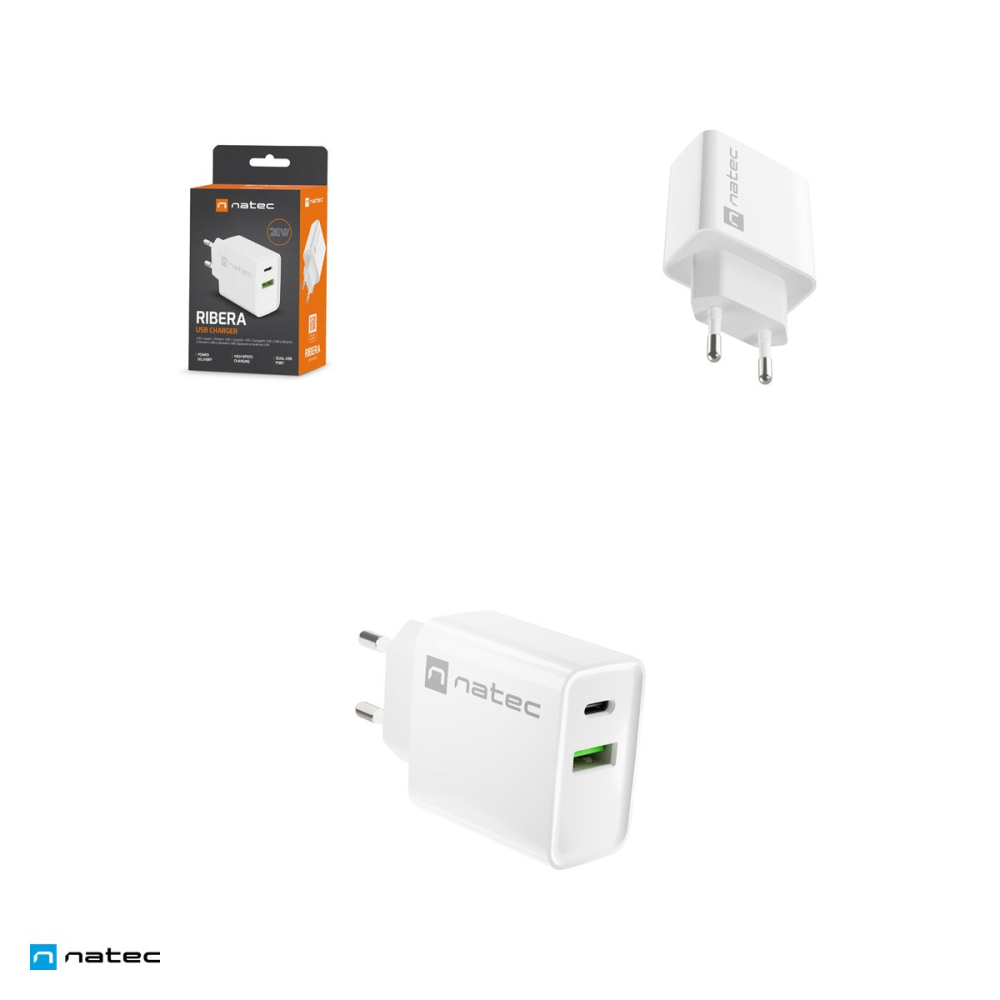 Incarcator de retea Natec Ribera, 1 x USB-A si 1 x USB-C, 20 W, Power Delivery 3.0, Quick Charge 3.0, carcasa din plastic autostingibil, alb, NUC-2061 [4]