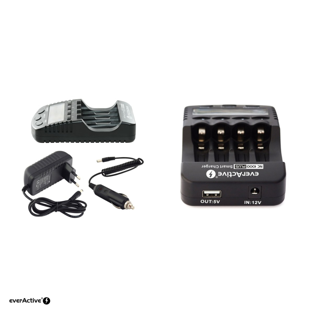 Incarcator everActive NC-1000 PLUS pentru acumulatori AA si AAA Ni-MH si Ni-Cd, 4 canale independente, curent de incarcare reglabil 200-1000 mA, display LCD, iesire USB 5 V, alimentare retea si auto [4]