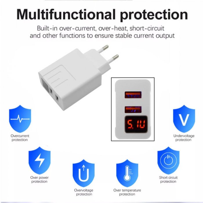 Incarcator fast charge retea, 3.1A, cu display LED si 2 porturi USB-A, APD-2S-W 69822, alb [7]