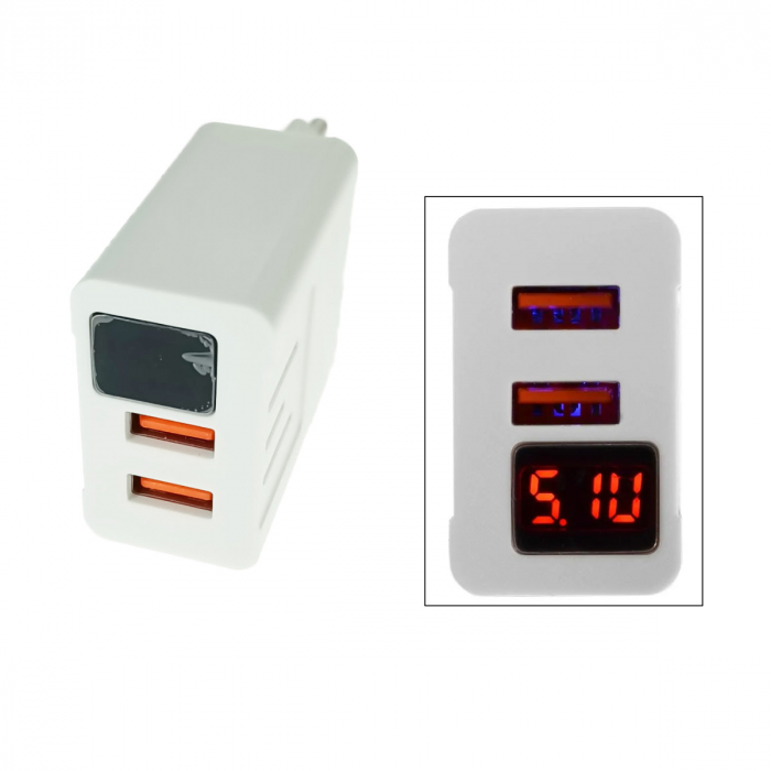 Incarcator fast charge retea, 3.1A, cu display LED si 2 porturi USB-A, APD-2S-W 69822, alb [2]