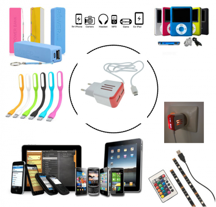 Incarcator la priza Euro, 2 porturi USB, DC 5V 3.1A, LED, cablu 85 cm cu conector microUSB, alb cu rosu [9]