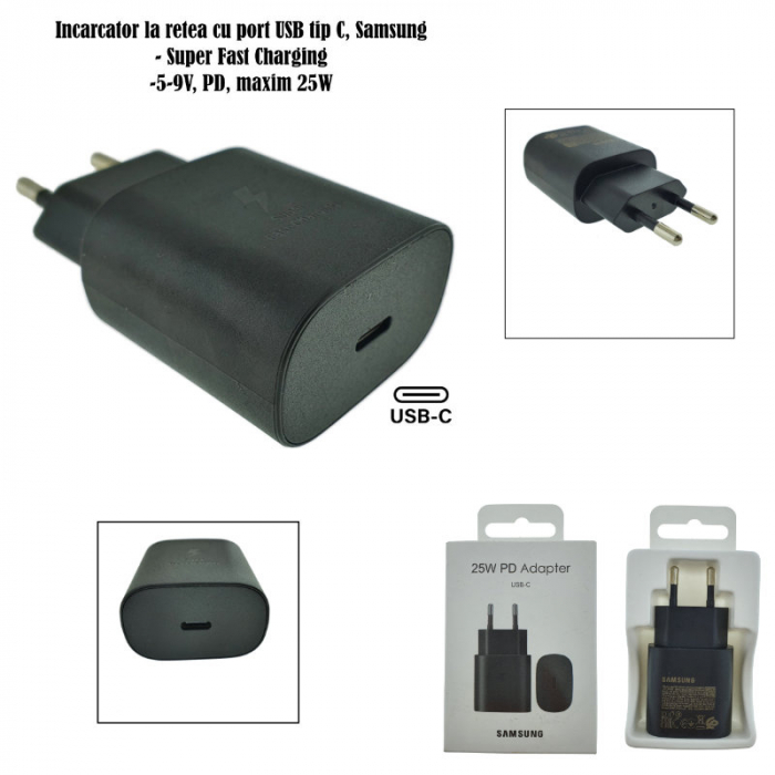 Incarcator la retea cu port USB tip C, 25W, pentru Samsung, EP-TA800, Super Fast Charging, 5-9V, PD, negru [6]