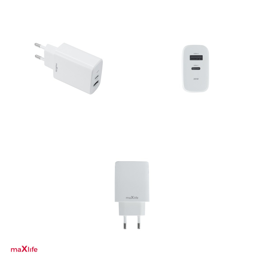 Incarcator Maxlife MXTC-10-20AC, PD QC 20 W, 1x USB-C + 1x USB, alb [4]