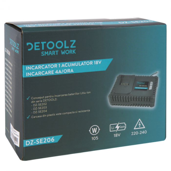 Incarcator pentru acumulatori Li-Ion, Detoolz DZ-SE206, 18V, incarcare 4A/ora [3]