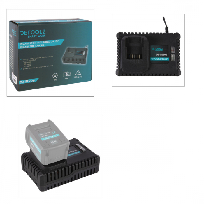 Incarcator pentru acumulatori Li-Ion, Detoolz DZ-SE206, 18V, incarcare 4A/ora [5]