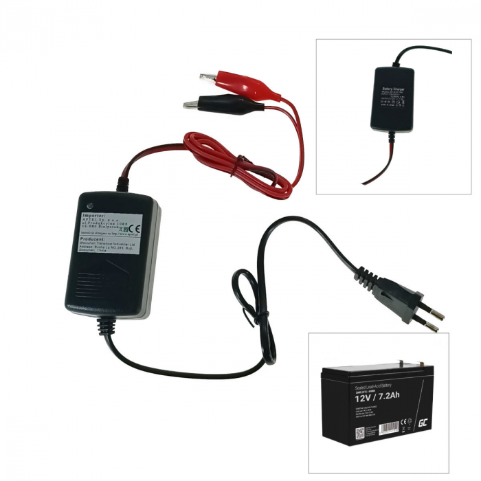 Incarcator pentru baterii cu gel si acid de 12V, conectare la priza retea, KF-K121500, 13447, negru cu rosu [4]
