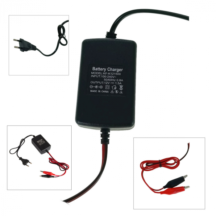 Incarcator pentru baterii cu gel si acid de 12V, conectare la priza retea, KF-K121500, 13447, negru cu rosu [5]
