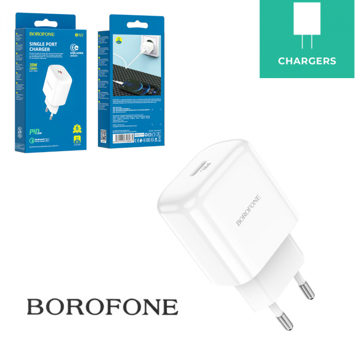 Incarcator Retea Borofone BN3 Premium, Quick Charge, 20W, 1 X USB Tip-C, Alb [6]