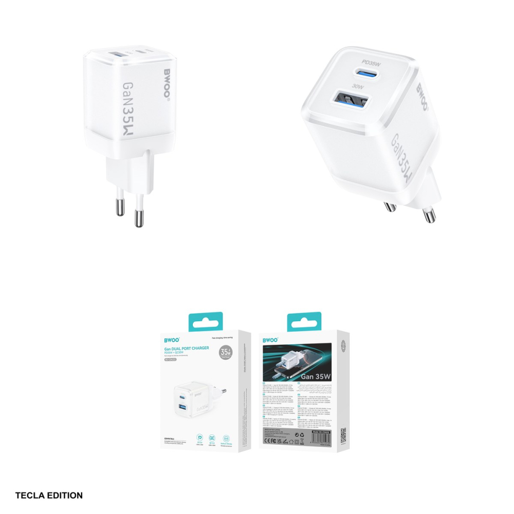 Incarcator priza BWOO CDA222, 35W, 1 x USB-A, 1 x USB-C, Power Delivery, GaN, Alb [4]