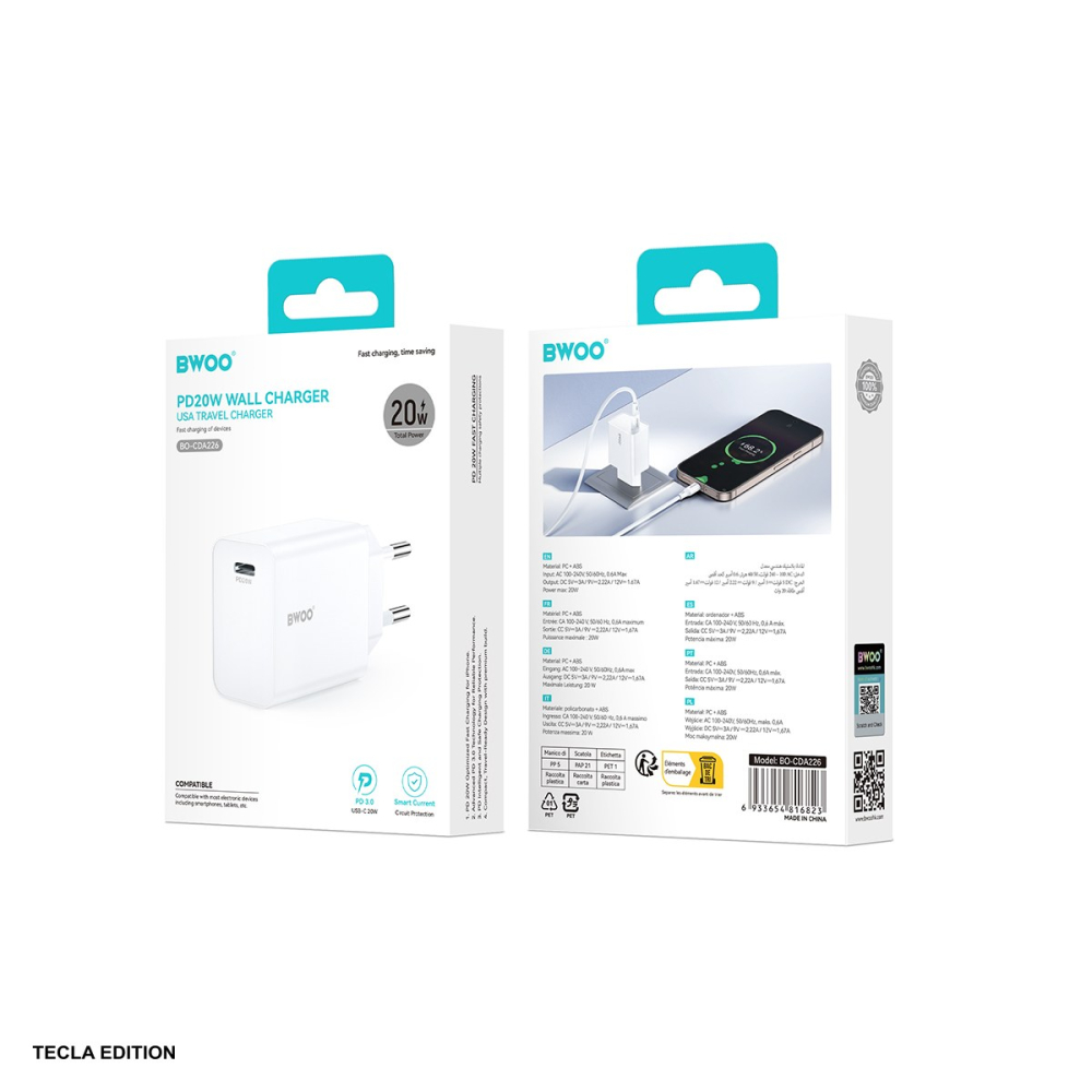 Incarcator priza BWOO CDA226, 20W, 1 x USB-C, Quick Charge, Negru [5]