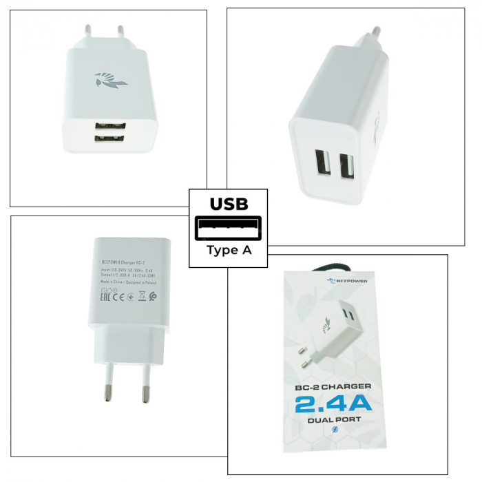 Incarcator priza EU, Dual Ports, Fast Charge, BeePower BC2 50013, 5V 2.4 A, 2 porturi USB, alb [4]