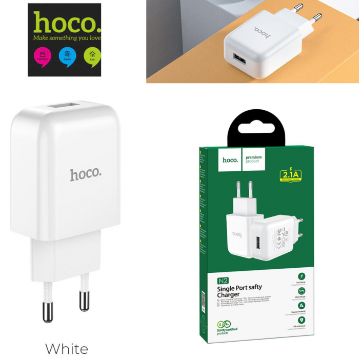 Incarcator priza EU, HOCO N2 Vigour, Fast Charge, 5V / 2.1 A, 1 x USB, alb [4]