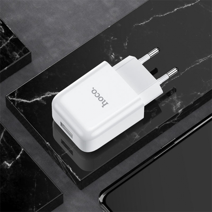 Incarcator priza EU, HOCO N2 Vigour, Fast Charge, 5V / 2.1 A, 1 x USB, alb [3]