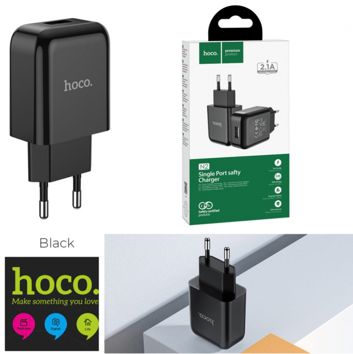 Incarcator priza EU, HOCO N2 Vigour Fast Charge, 5V / 2.1 A, 1 x USB, negru [4]