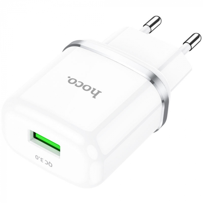 Incarcator priza EU, HOCO N3 Single Port, QC 3.0, 5V / 3 A, 18W, 1 x USB, alb [2]