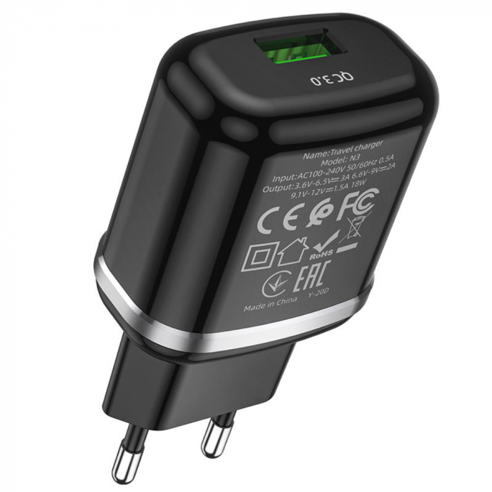 Incarcator Retea Hoco N3 Vigour 1xUSB 18W QC 3.0 , Black [3]