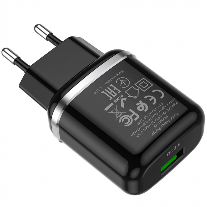 Incarcator Retea Hoco N3 Vigour 1xUSB 18W QC 3.0 , Black [2]