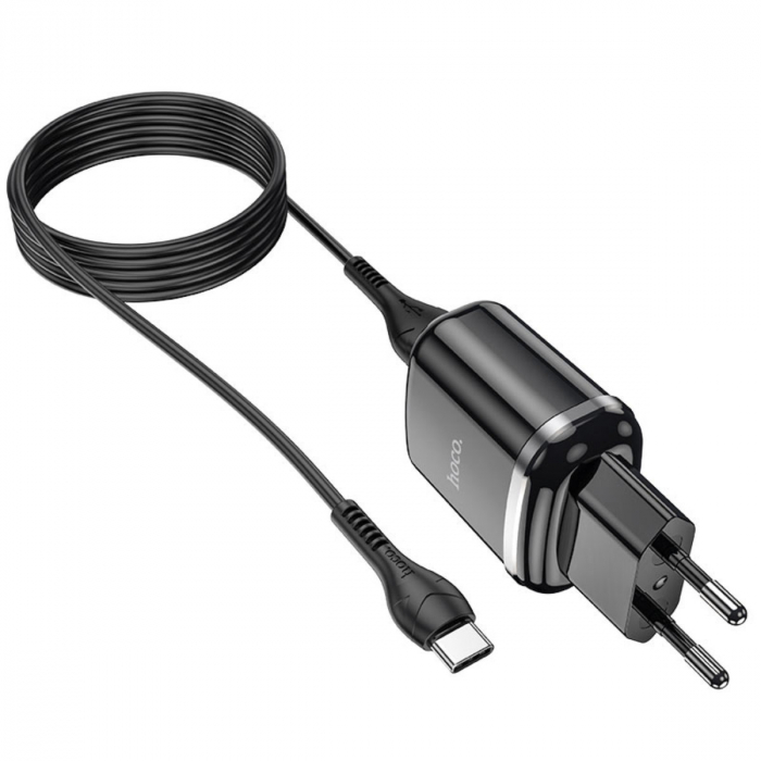 Incarcator priza EU, 5V / 2.4 A ( 12W ), 2 x USB, HOCO N4 Aspiring , cu cablu USB Type C, lungime 1m, negru [2]