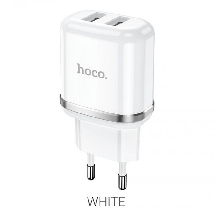 Incarcator priza EU, HOCO N4 Dual Ports, Fast Charge, 5V / 2.4 A, 2 porturi USB, alb [4]