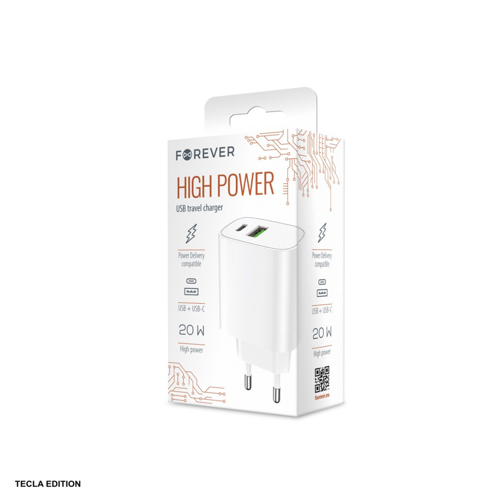 Incarcator priza Forever LS-04, 20W, 1 x USB-A, 1 x USB-C, Power Delivery, Quick Charge 3.0, Alb [4]