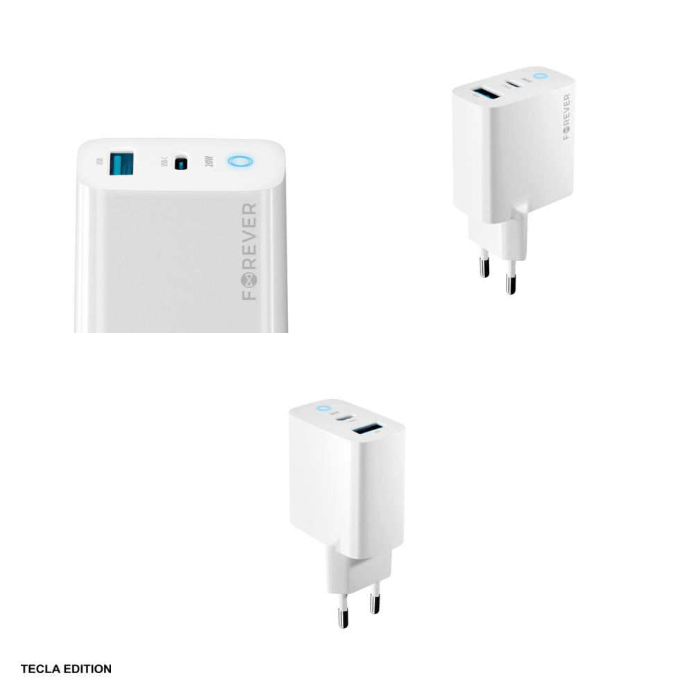 Incarcator priza Forever TC-06-20AC, 20W, 1 x USB-C, 1 x USB-A, Power Delivery, Quick Charge, Alb [4]
