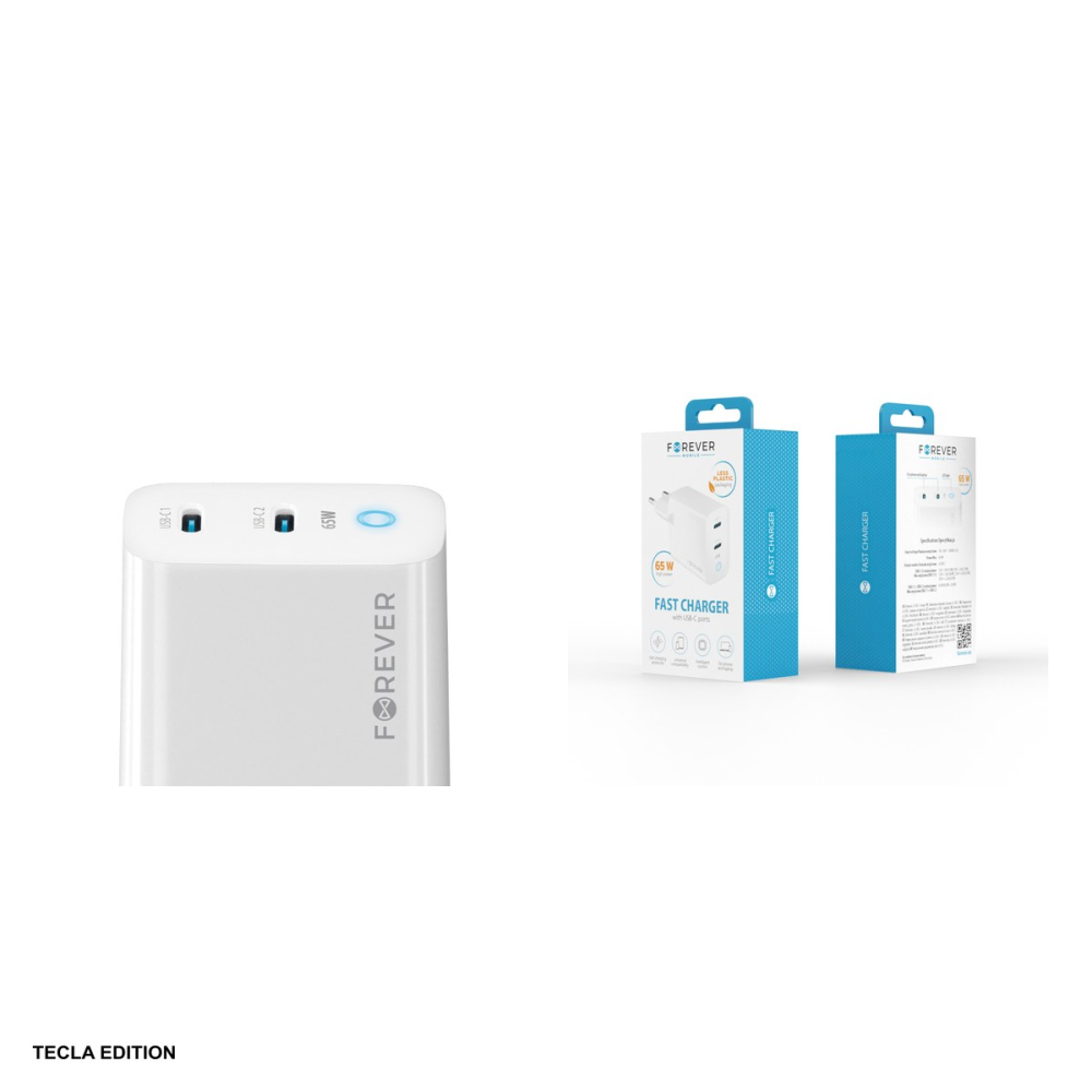 Incarcator priza Forever TC-06-65CC, 65W, 2 x USB-C, Power Delivery, Quick Charge, GaN, Alb [5]