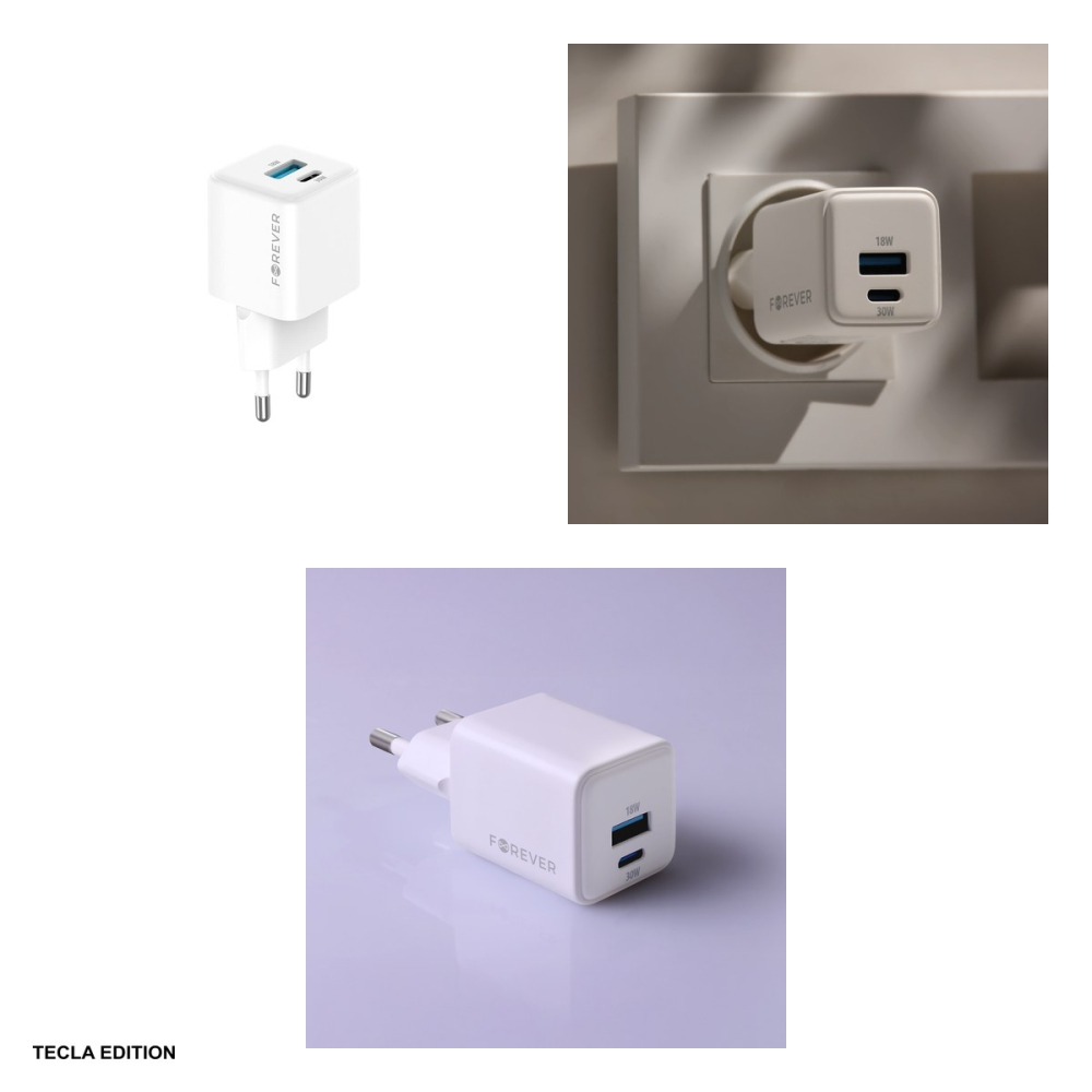 Incarcator priza Forever TC-08-30AC, 30W, 1 x USB-C, 1 x USB-A, Power Delivery, Quick Charge, GaN, Alb [4]